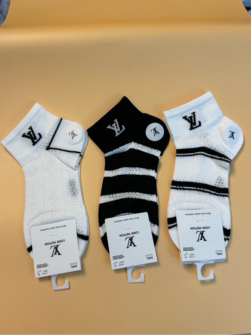 Designer Ankle Socks low cut Black & White Stripe socks 3 pairs New